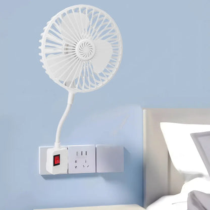 Ventilador de cuello de ganso y tomacorriente múltiple