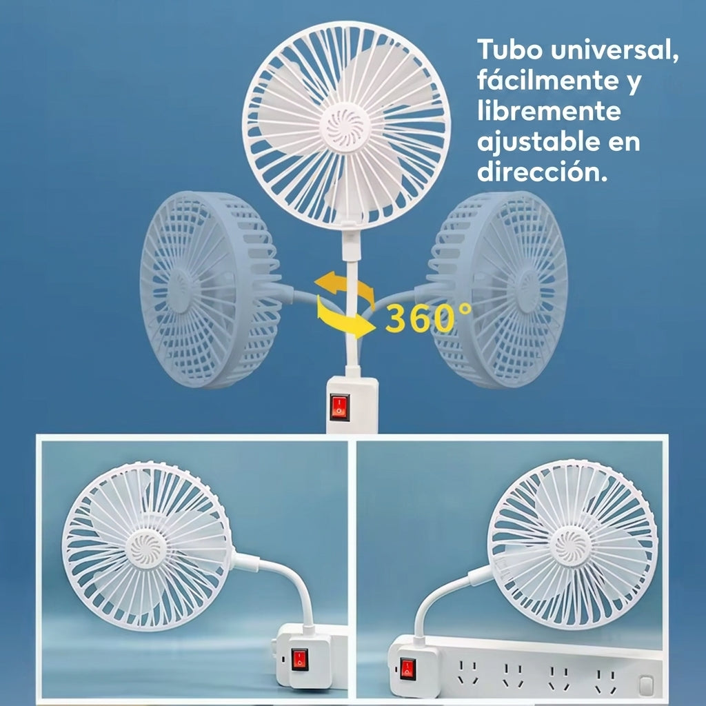 Ventilador de cuello de ganso y tomacorriente múltiple