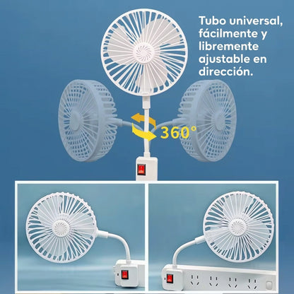 Ventilador de cuello de ganso y tomacorriente múltiple