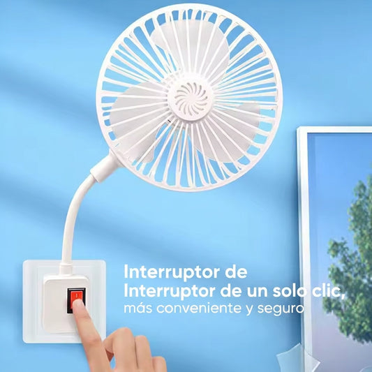 Ventilador de cuello de ganso y tomacorriente múltiple